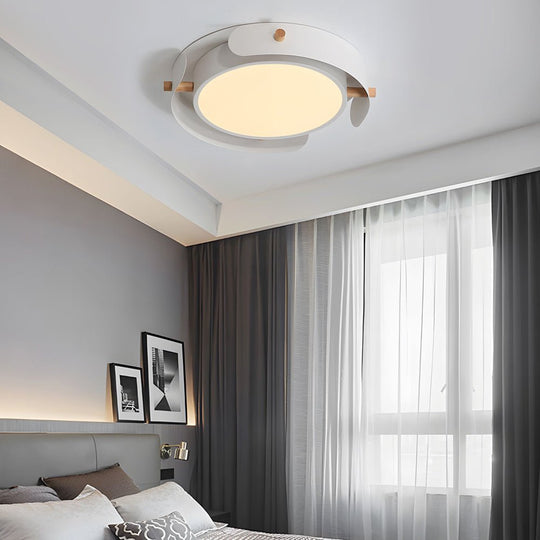 Nordic Round Wood Drum Flush Mount Ceiling Light