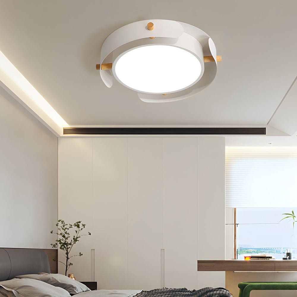 Nordic Round Wood Drum Flush Mount Ceiling Light