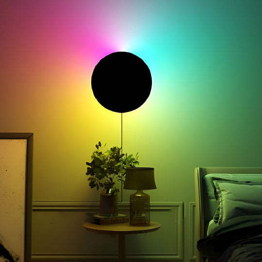 Round RGB LED Wall Sconce – Remote Control Black Modern Light