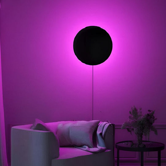 Round RGB LED Wall Sconce – Remote Control Black Modern Light