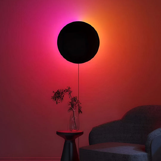 Round RGB LED Wall Sconce – Remote Control Black Modern Light