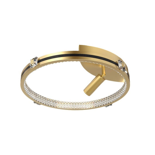 Round Ring Three Step Dimming Crystal Modern Ceiling Light with Spotlights