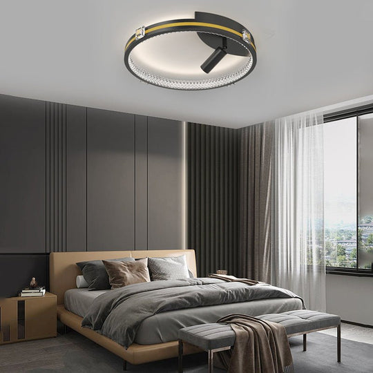 Round Ring Three Step Dimming Crystal Modern Ceiling Light with Spotlights