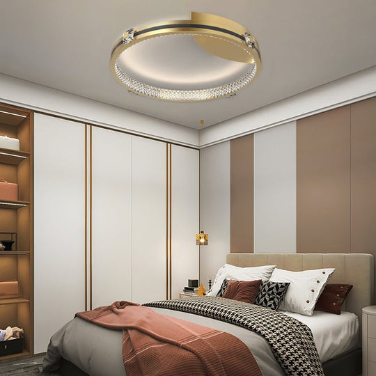 Round Ring Three Step Dimming Crystal Modern Ceiling Light with Spotlights