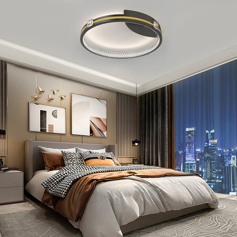 Round Ring Three Step Dimming Crystal Modern Ceiling Light with Spotlights