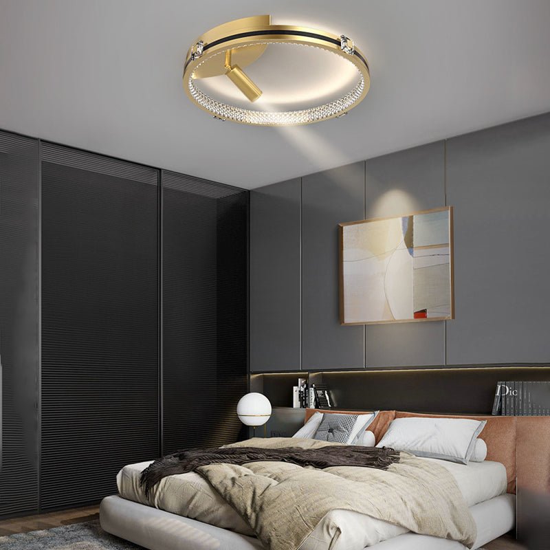 Round Ring Three Step Dimming Crystal Modern Ceiling Light with Spotlights
