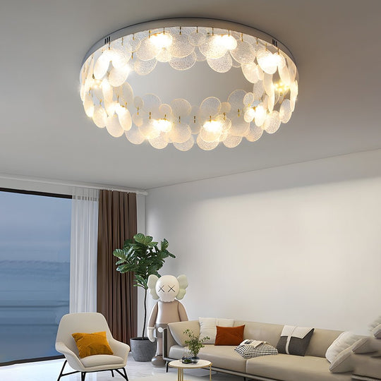 Round Small Glass Seashells 3 Step Dimming Simple Post Modern Ceiling Lamp