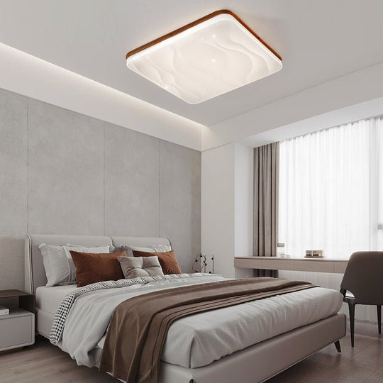 Round or Square Wood Three Step Dimming Modern LED Ceiling Light Fixture
