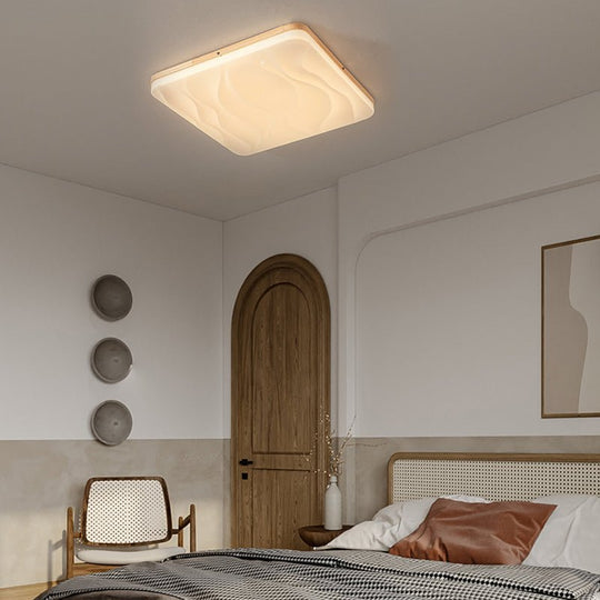 Round or Square Wood Three Step Dimming Modern LED Ceiling Light Fixture