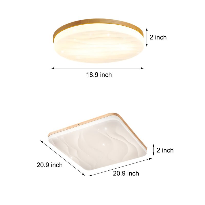 Round or Square Wood Three Step Dimming Modern LED Ceiling Light Fixture
