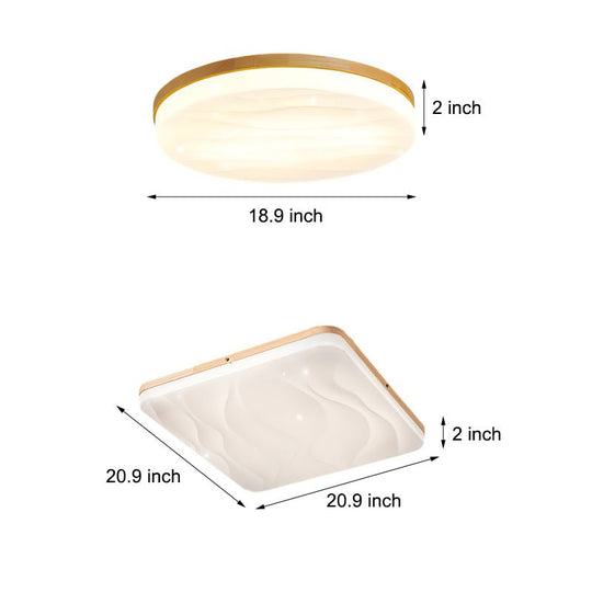 Round or Square Wood Three Step Dimming Modern LED Ceiling Light Fixture