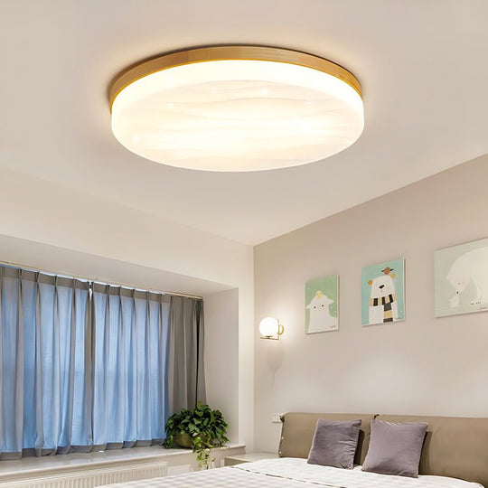 Round or Square Wood Three Step Dimming Modern LED Ceiling Light Fixture
