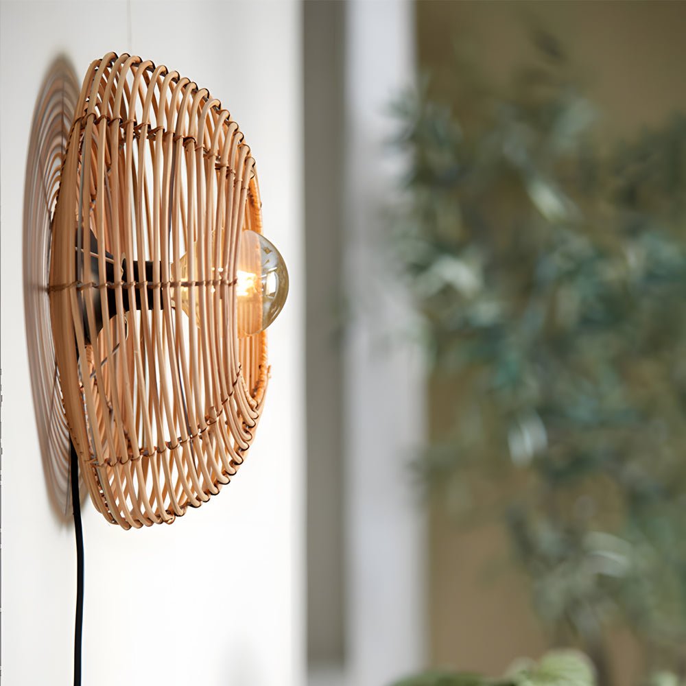 Round Woven Minimalist Wabi-Sabi Modern Hanging Ceiling & Wall Lamp