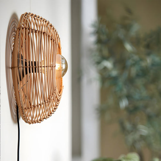 Round Woven Minimalist Wabi-Sabi Modern Hanging Ceiling & Wall Lamp