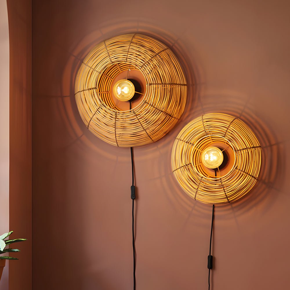 Round Woven Minimalist Wabi Sabi Modern Hanging Ceiling Lights Wall Lamp