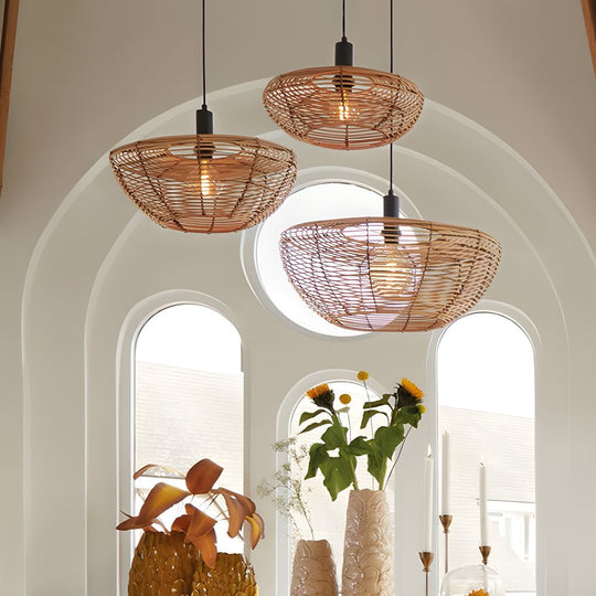 Round Woven Minimalist Wabi Sabi Modern Hanging Ceiling Lights Wall Lamp