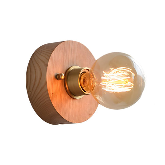 Round/Square Vintage Walnut Wood Wall Lamp – 1-Light with Pull Chain Switch