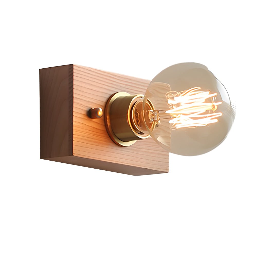 Round/Square Vintage Walnut Wood Wall Lamp – 1-Light with Pull Chain Switch
