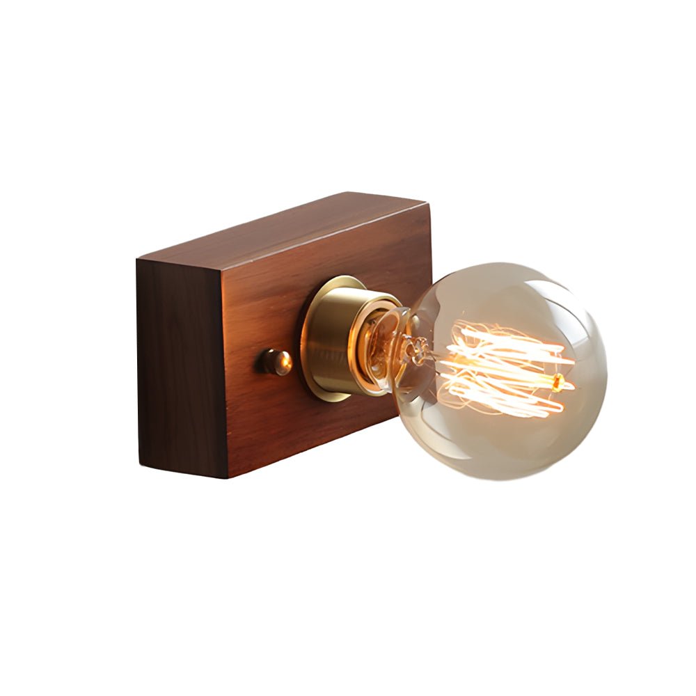 Round/Square Vintage Walnut Wood Wall Lamp – 1-Light with Pull Chain Switch