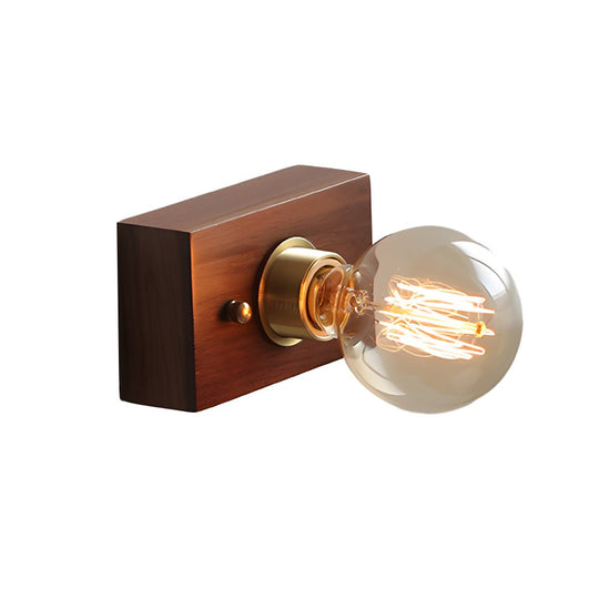 Round/Square Vintage Walnut Wood Wall Lamp – 1-Light with Pull Chain Switch
