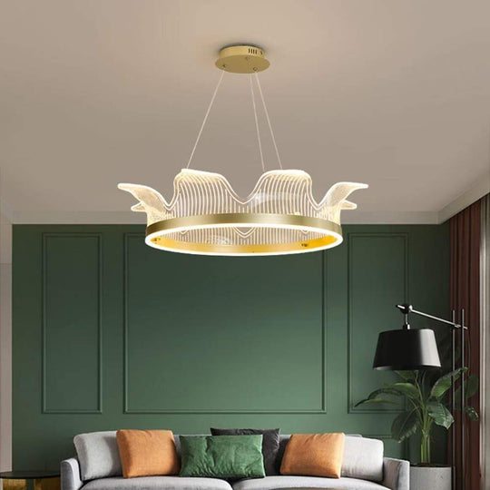 Circle Crown Pendant Light Electroplated Metal Acrylic LED Nordic Chandeliers
