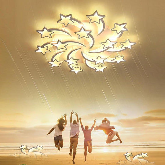 Celestial Shooting Stars LED Flush Mount Ceiling Light – Dimmable White Design