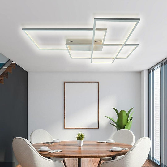 Rectangular Hybrid Modern Flush Mount LED Ceiling Light – 3-Tier Contemporary Design