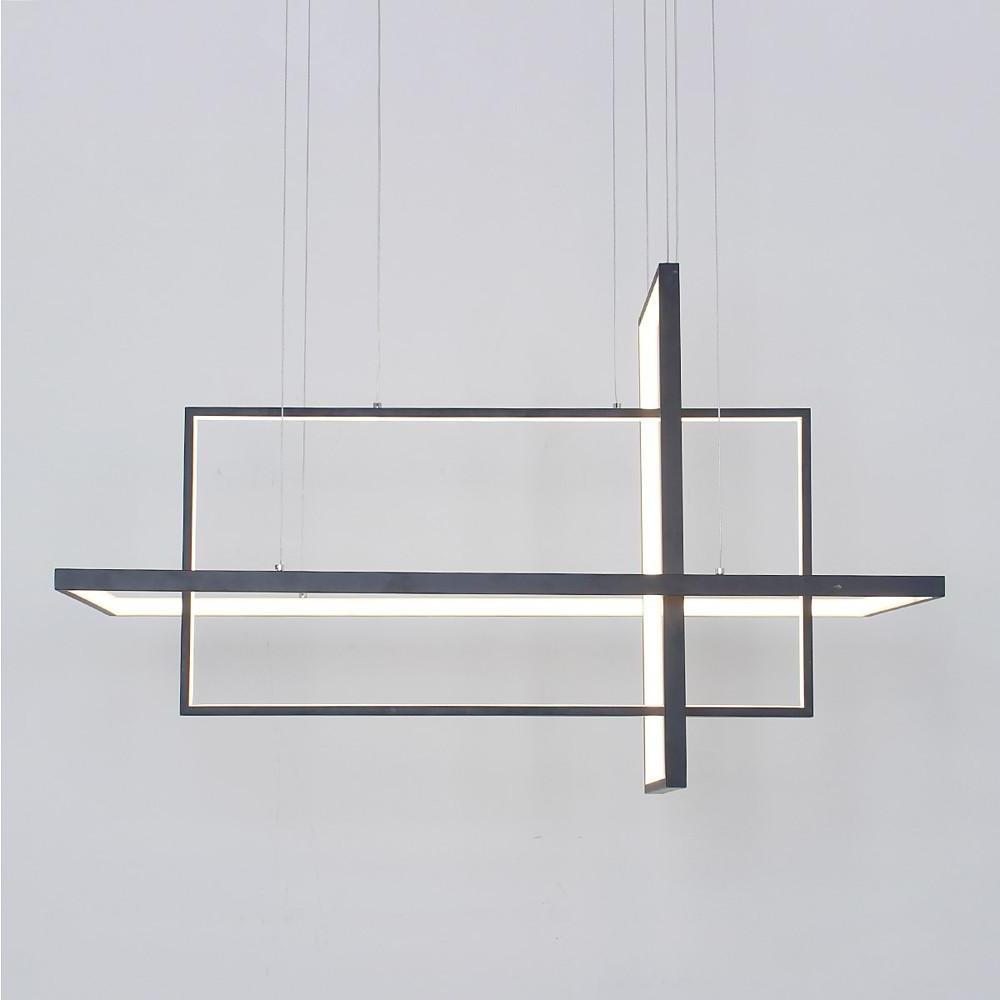 31.5'' Three Part Futuristic Square Rectangular Hybrid Aluminum Chandelier