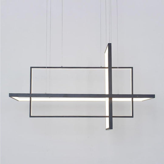 31.5'' Three Part Futuristic Square Rectangular Hybrid Aluminum Chandelier
