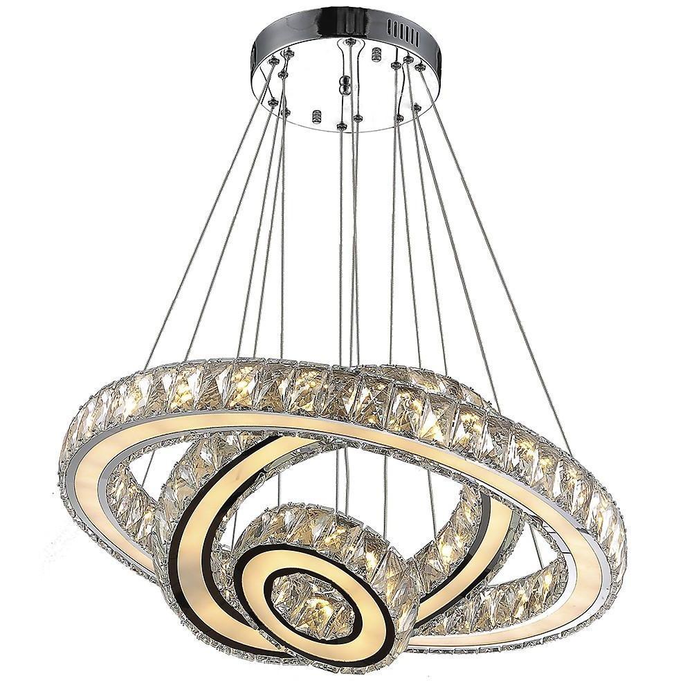 Contemporary 3-Ring Electroplated Crystal LED Chandelier