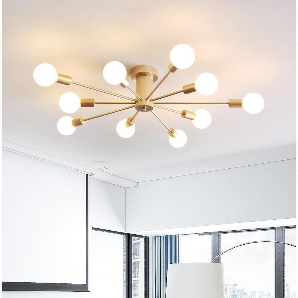 Metal Large Flush Mount Ceiling Light with 10 Sporadically Positioned LED/Incandescent Lights