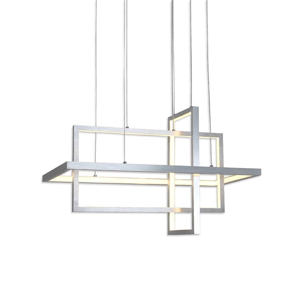 31.5'' Three Part Futuristic Square Rectangular Hybrid Aluminum Chandelier