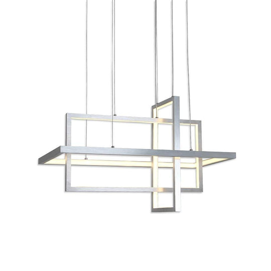 31.5'' Three Part Futuristic Square Rectangular Hybrid Aluminum Chandelier