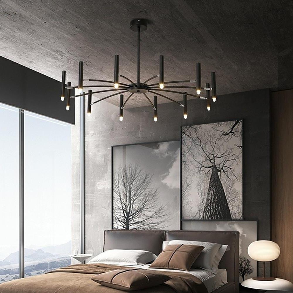 Linear Sputnik 12-Light LED Chandelier – Black Metal Modern Hanging Light
