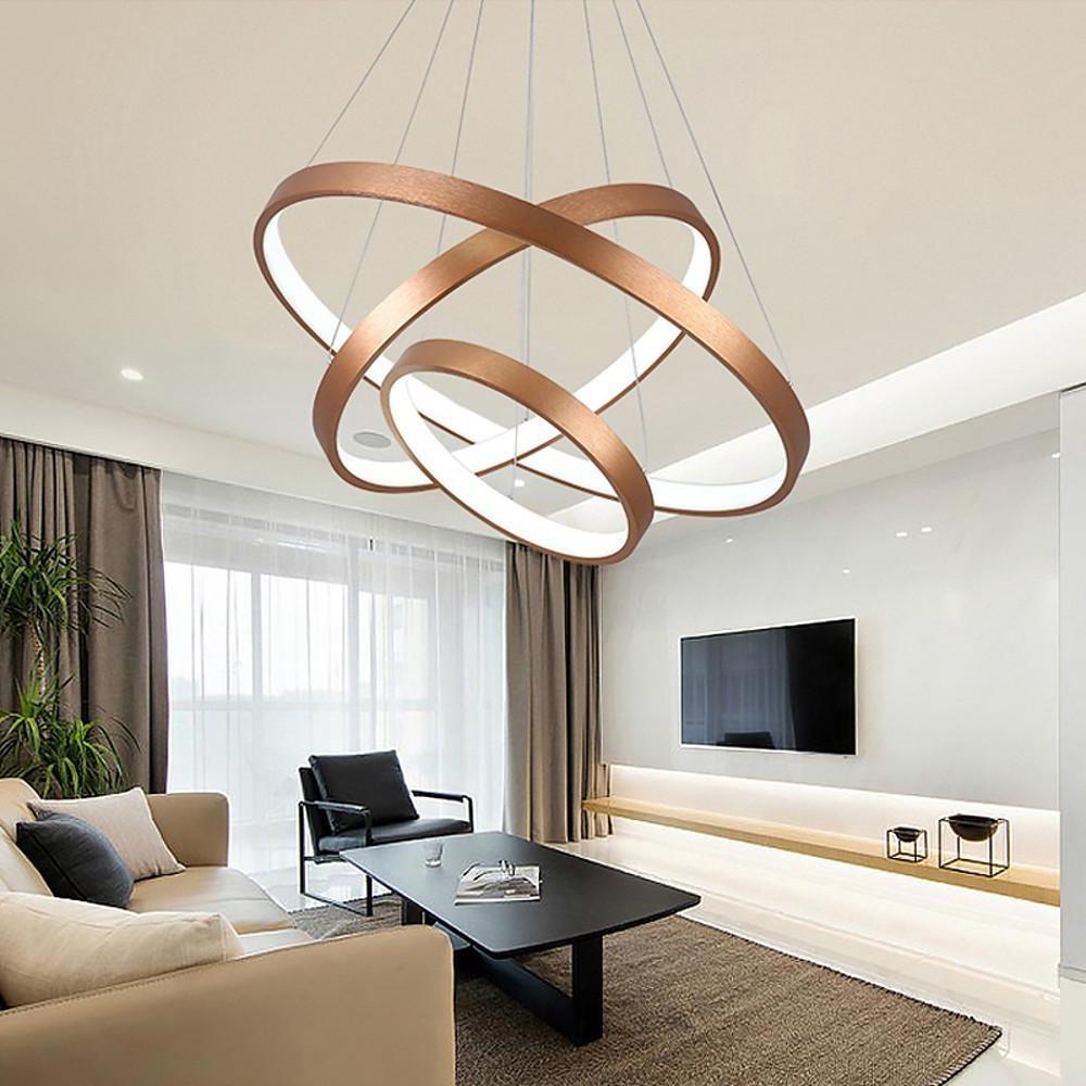 Acrylic Bronze 3-Tier Ring Dimmable LED Chandelier – 59" Adjustable Pendant Light