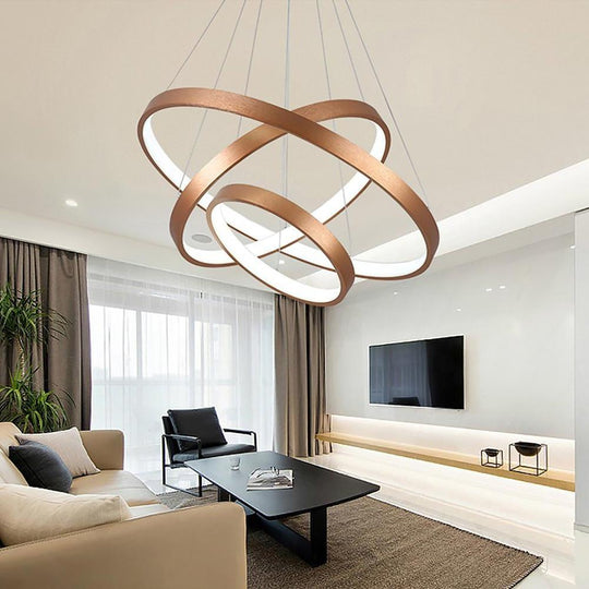 Acrylic Bronze 3-Tier Ring Dimmable LED Chandelier – 59" Adjustable Pendant Light