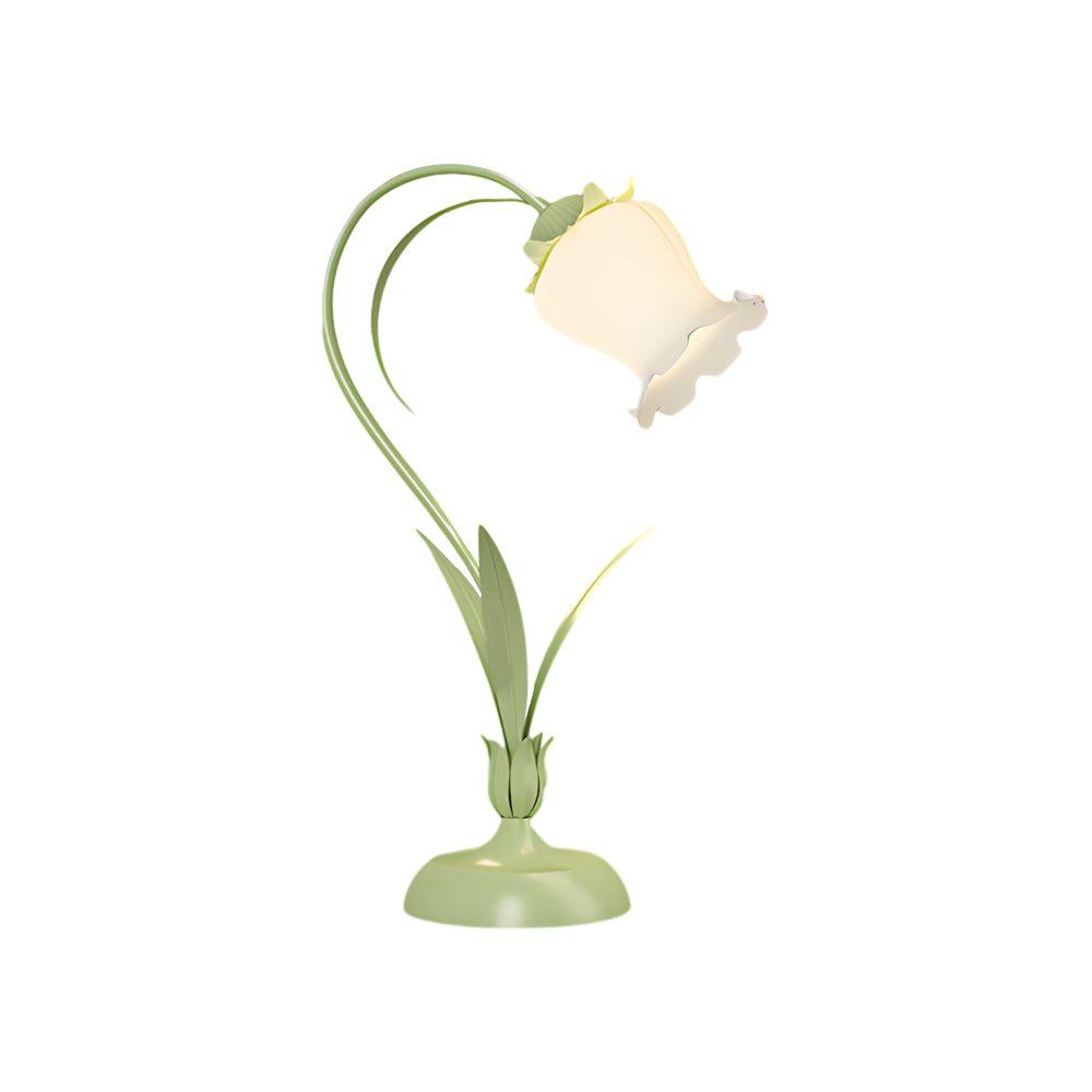 Rustic Green Desk Lamp with White Floral Glass Shade