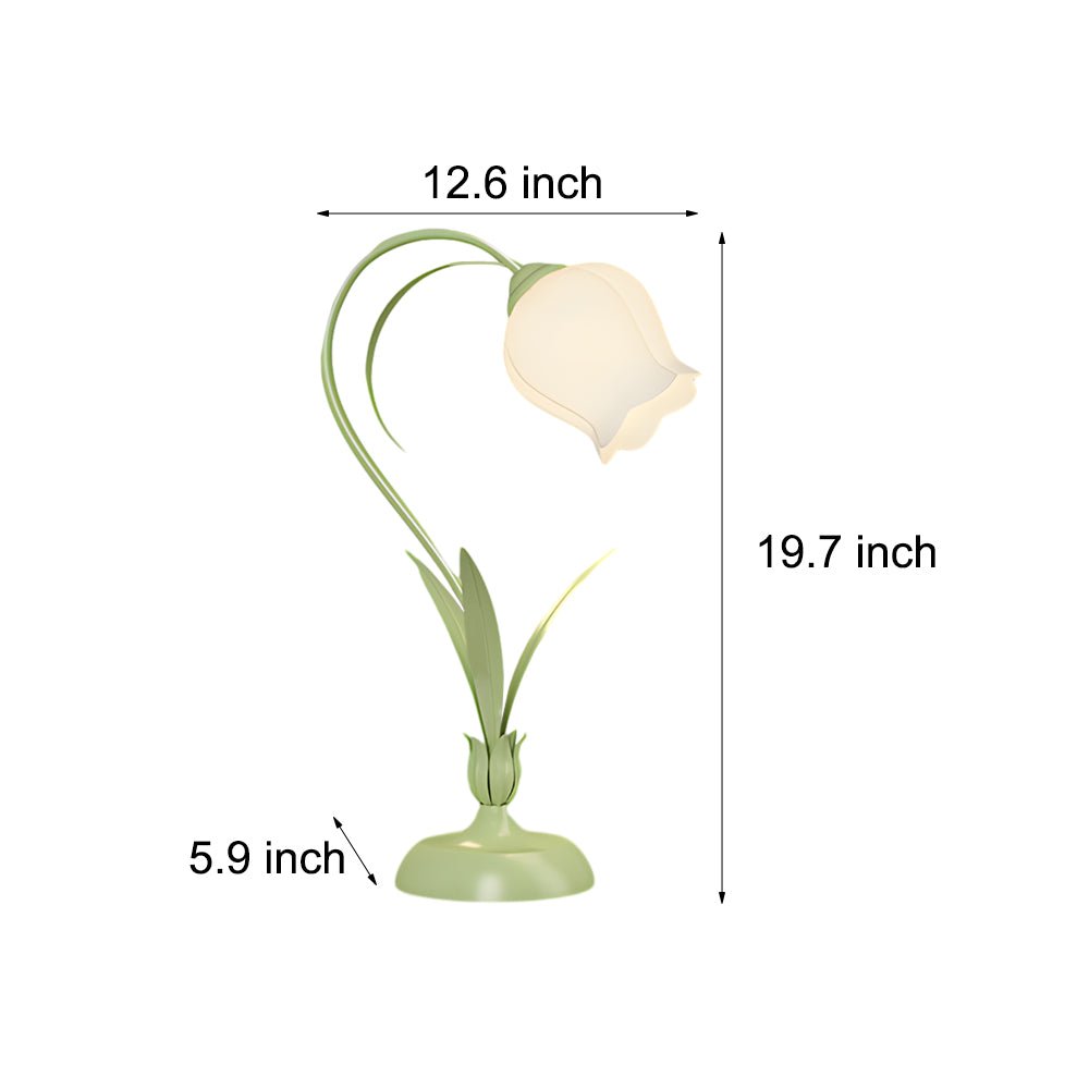 Rustic Green Desk Lamp with White Floral Glass Shade
