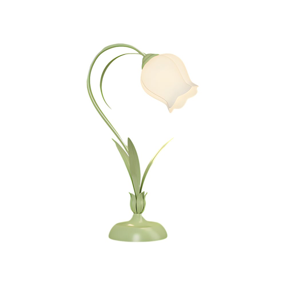 Rustic Green Desk Lamp with White Floral Glass Shade