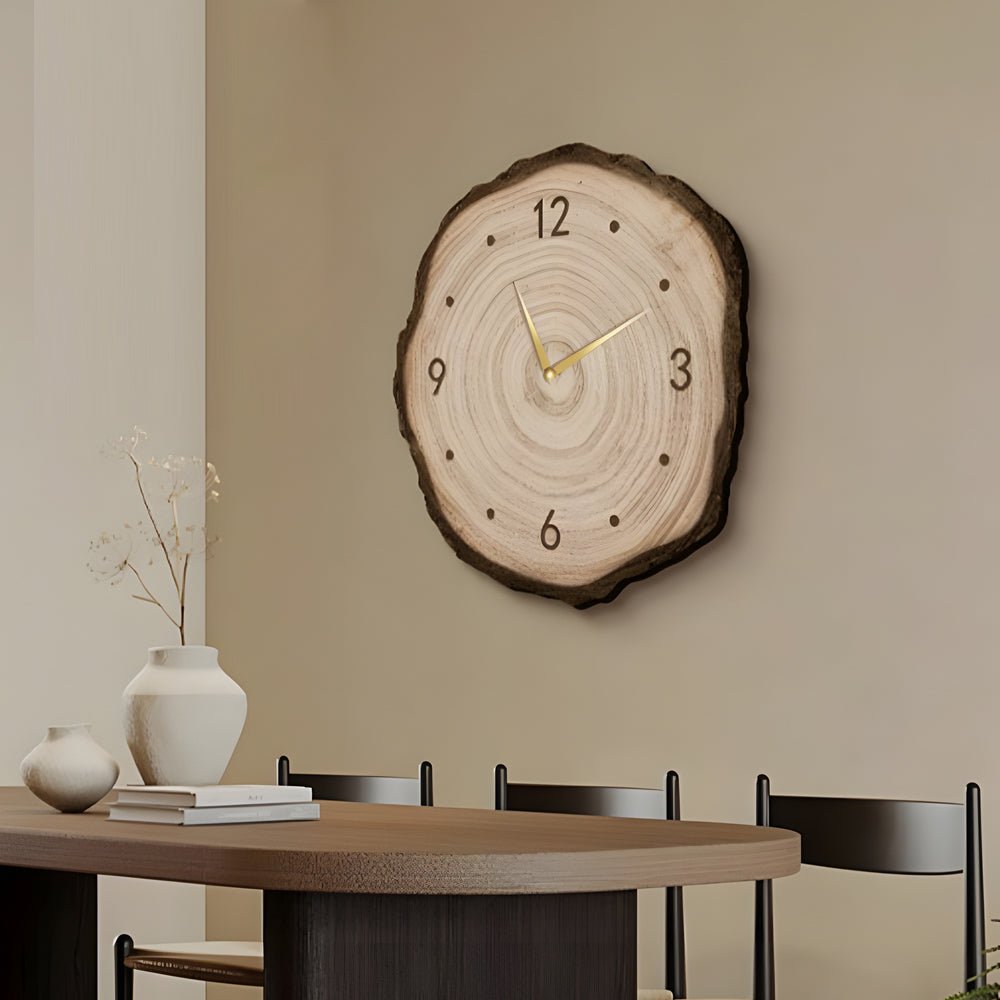 Rustic Round Wood Slice Clock with LED Lights and Remote