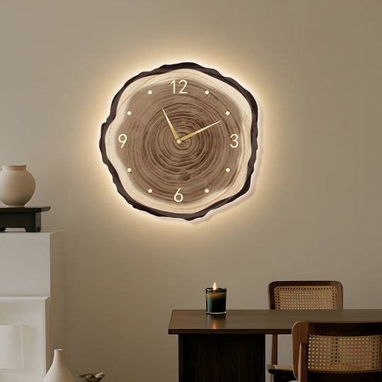 Rustic Round Wood Slice Clock with LED Lights and Remote