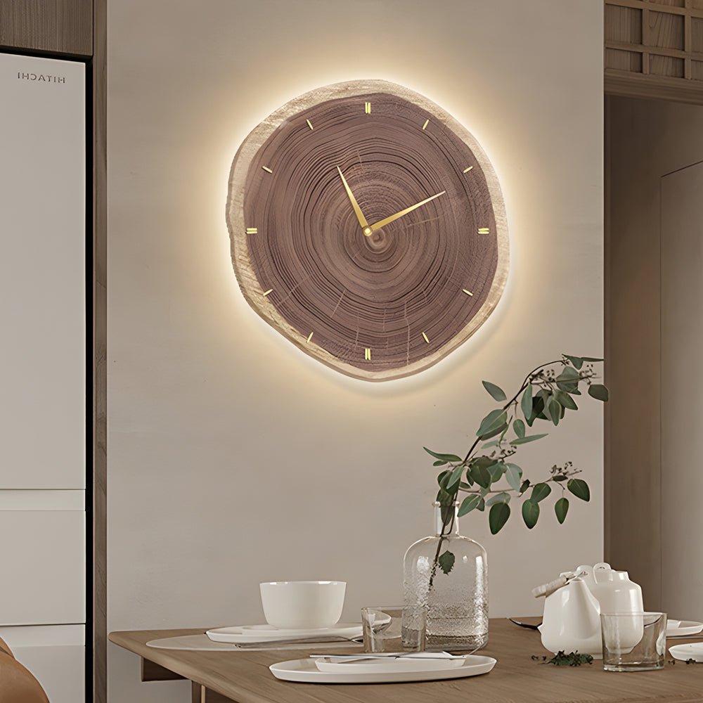 Rustic Round Wood Slice Clock with LED Lights and Remote
