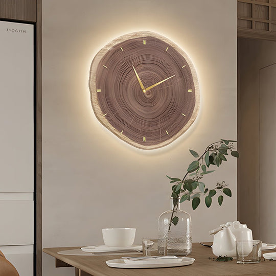 Rustic Round Wood Slice Clock with LED Lights and Remote