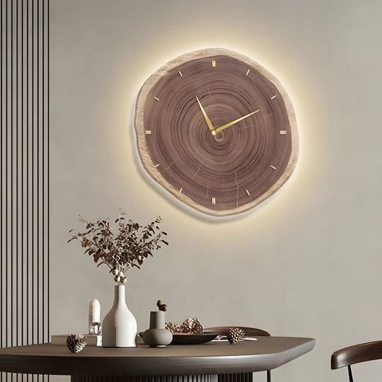 Rustic Round Wood Slice Clock with LED Lights and Remote