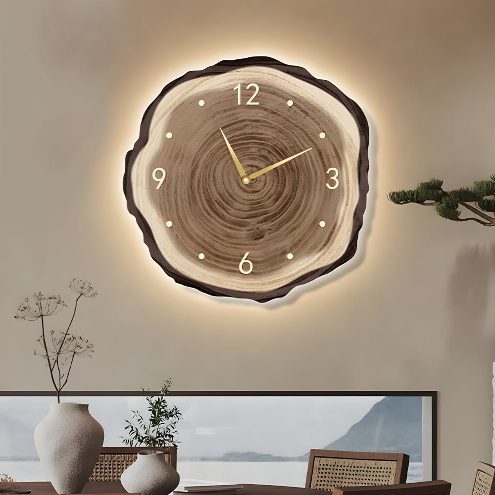 Rustic Round Wood Slice Clock with LED Lights and Remote
