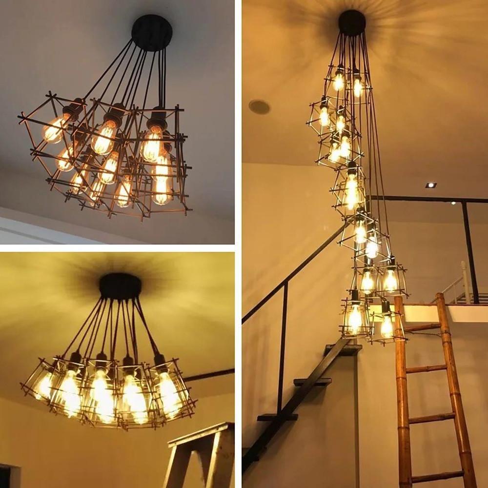 Vintage Metal Wire Lantern Industrial Chandelier