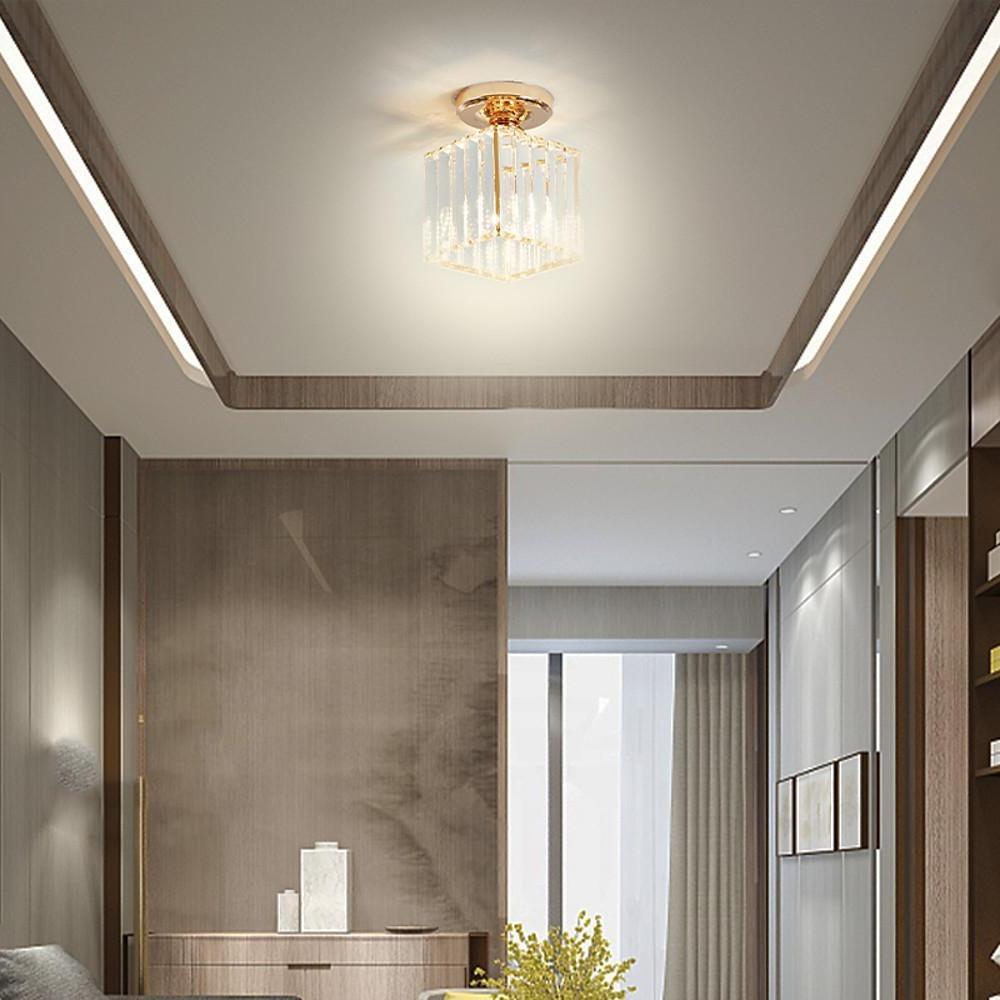 Modern Crystal Metal Industrial LED Semi-Flush Ceiling Light