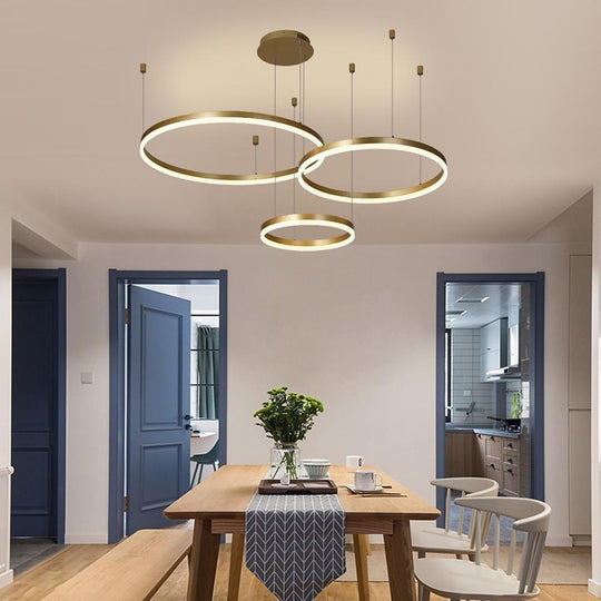 3 Ring Modern Gold Coffee Electroplated Dining Room Chandelier
