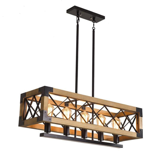 Rustic Industrial Linear Wood & Metal Chandelier