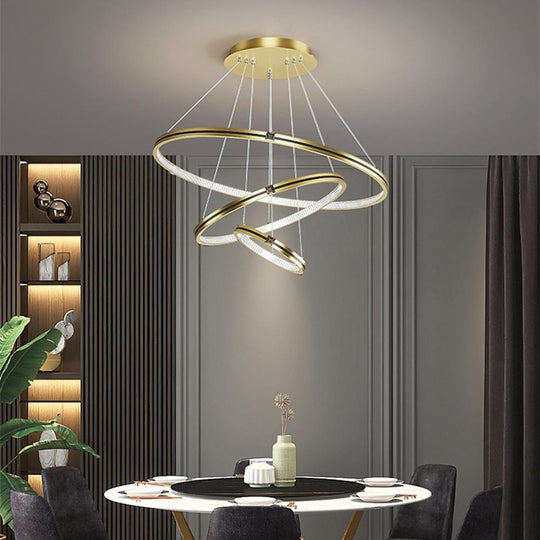 Stylish 3 Rings LED Chandelier – Gold & Black Finish
